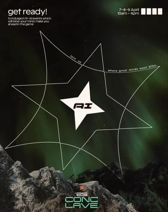 AI Conclave poster — a wireframe star over an aurora ridgeline